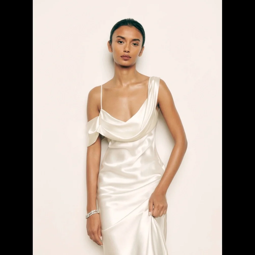 Reformation Ronda Silk Dress in Ivory - Picture 5 of 9